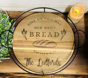 Personalized "Daily Bread" Engraved Round Serving Tray