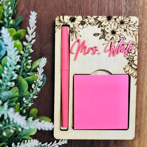Personalized Floral Sticky Note & Pen Holder for Teachers