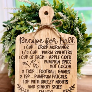 "Recipe for Fall" Laser Engraved Decorative Mini Cutting Board