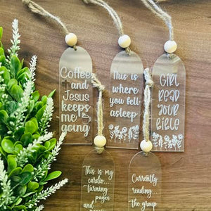 Modern Frosted Acrylic Bookmark with Twine & Bead Accent