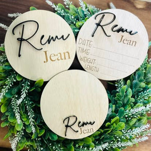 3D Personalized Wood Birth Announcement Round Bundle