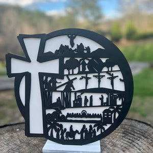 "The Greatest Story" Layered Cross Circle