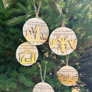 Laser-Cut Wooden Hymn Sheet Ornament Set