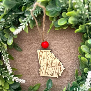 "Merry Christmas Y'all" Georgia State Wood Ornament