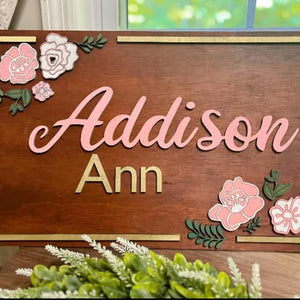 Rectangle Floral Baby Name Sign