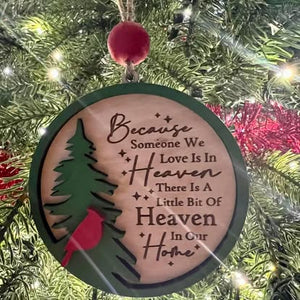 "A Little Bit of Heaven" Memorial Cardinal Wood Ornament