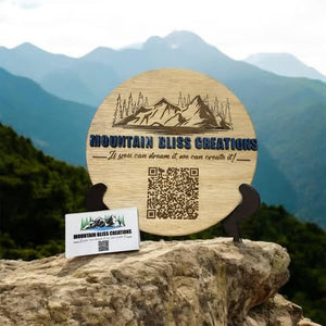 Custom Laser-Engraved Wooden QR Code Sign - Round Tabletop Display