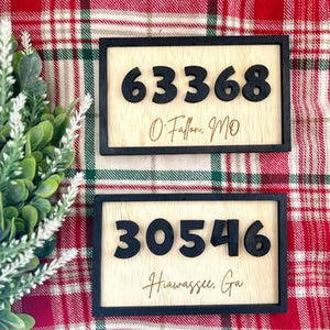 Custom Zip Code & City Desktop Wood Plaque