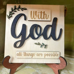 "With God All Things Are Possible" 3D Wood Layered Inspirational Sign